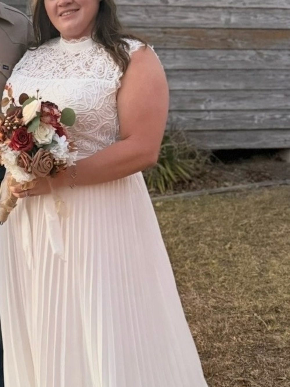 Lace Bodice Pleated Maxi Dress in Ivory